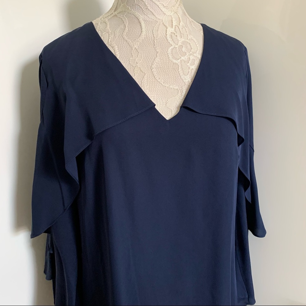 Kobi Halperin Bethenny Ruffle-Sleeve Shift Dress in Navy sz L - Picture 3 of 14